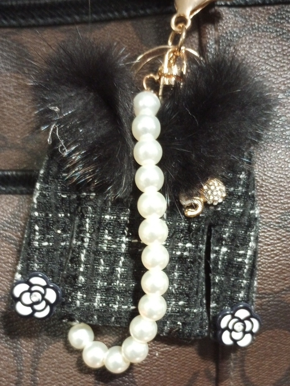Tweed Bag Charm With Pearls - Picture 11 of 15